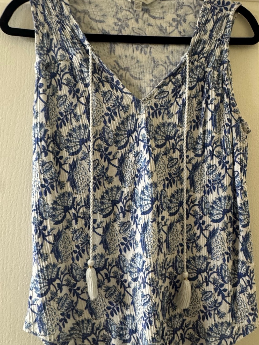 Lucky Brand White Tank with Blue Floral Print